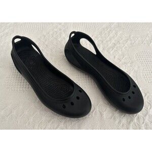 Crocs Womens Kadee Black Slip Resistant Comfort Ballet Flat Size 8